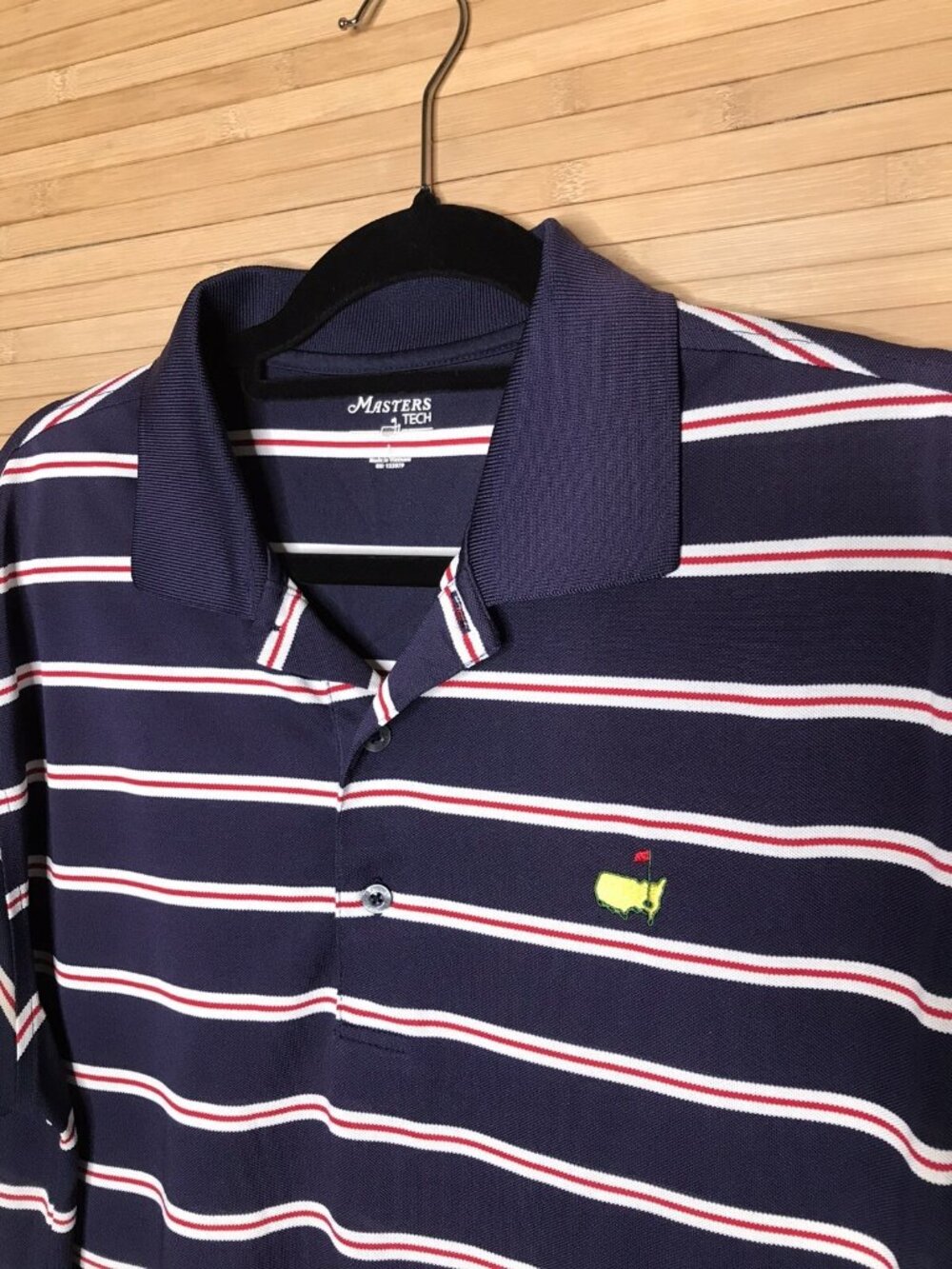 Masters Tech sz L Golf Polo Short Sleeve Shirt Stripes Red Blue White Men's - Picture 3 of 6